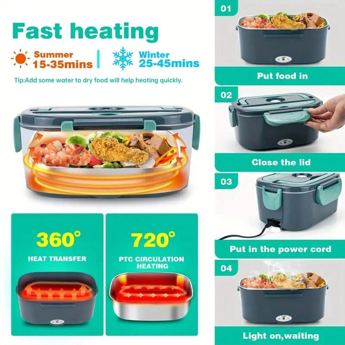 Electric Lunch Box Food Heater 3 In 1 Ultra Quick